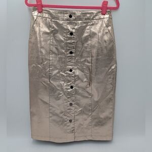 English Factory Metallic Faux Leather Pencil Skirt Modern High Waist Chic M